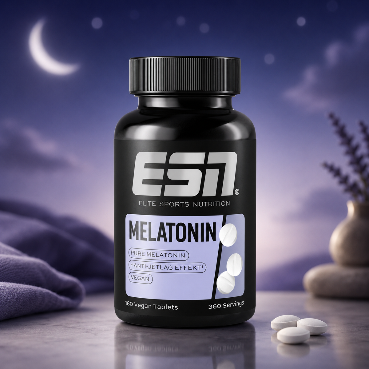 ESN Melatonin Sleep Aid – 180 vegane Tabletten | 1 mg Melatonin pro Tablette